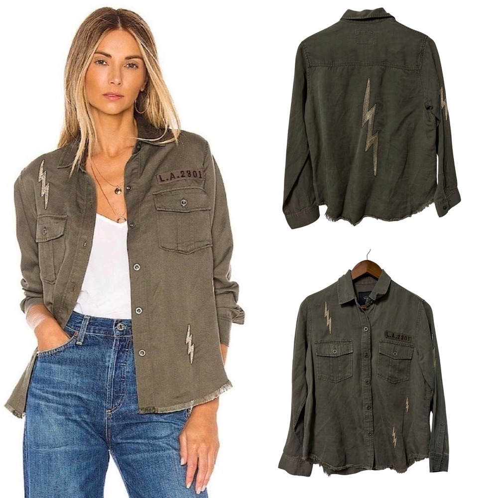 Rails Knox Lightning Bolt Military Style Shacket Loren Women S Olive Utility Top